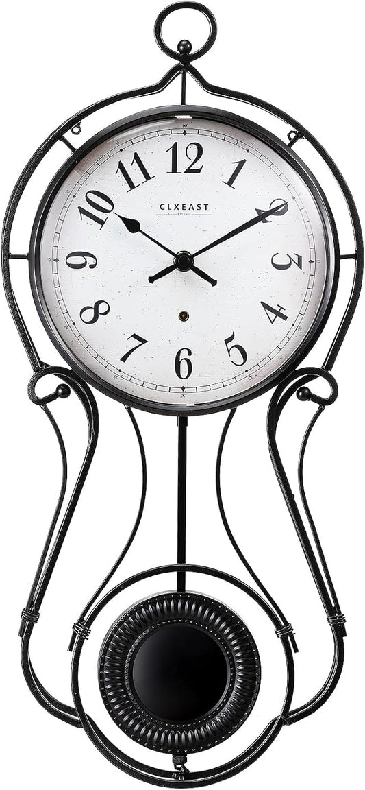 CLXEAST 20 Inch Black Metal Pendulum Wall Clock, Large Schoolhouse Regulator Wall Clocks for Living Room Decor,House Warming Gifts New Home,Gifts for Women