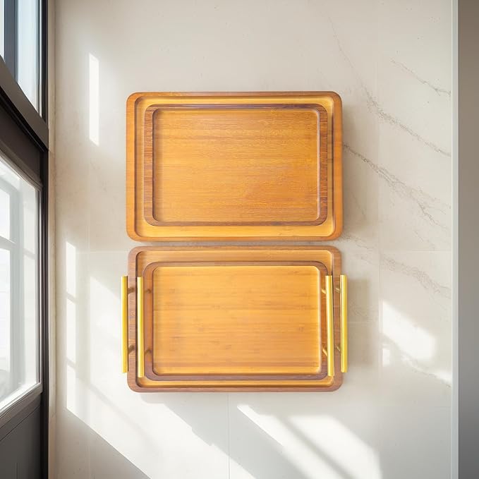 Bamboo Serving Tray – Two Sizes for Breakfast, Tea, Coffee & Snacks – Eco-Friendly Wooden Tray for Bed, Kitchen, Coffee Table, or Decorative Use