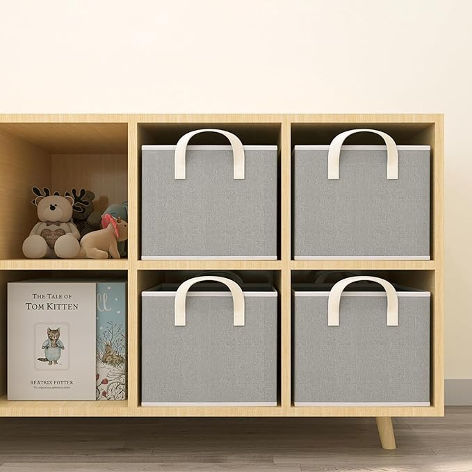 Closet Storage Bins, Fabric Closet Organizers and Storage Basket for Shelves, Collapsible Shelf Baskets for Organizing Shelves, Bedroom Clothes Basket, Gray, 3 Pack