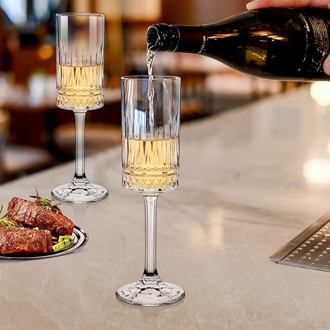 Champagne Flutes Set of 6, 7oz Square Champagne Glasses, Lead-Free Crystal Champagne Flute Glass, Unique Gift for Birthday, Wedding, Anniversary