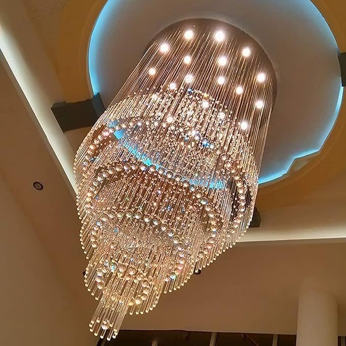 Flashing God 40''X90 Large Crystal Chandelier for High Ceiling Modern Crystal Raindrop Chandeliers Lighting Round Ceiling Light Entryway Staircase Foyer Villa LED Dimmable 2700-6000K