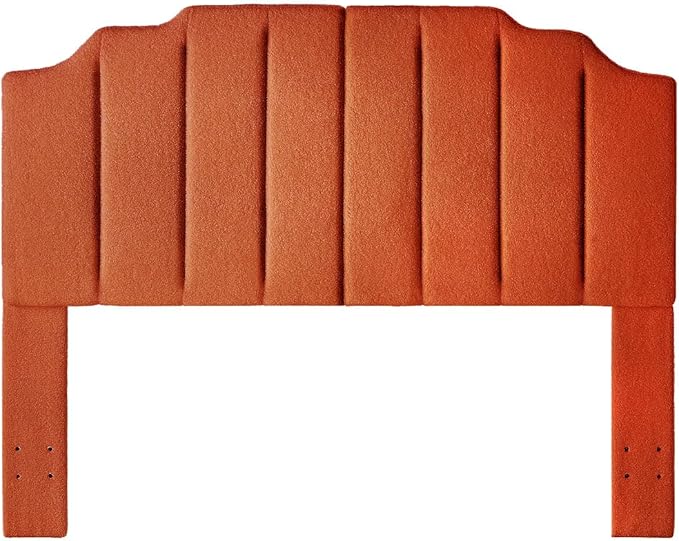 24KF Orange Teddy Fabric Tufted for Queen Upholstered Headboard, Modern Vertical Channel Design Full Headboard with Stepped Silhouette Top Edge,6026-Q-Teddy Orange