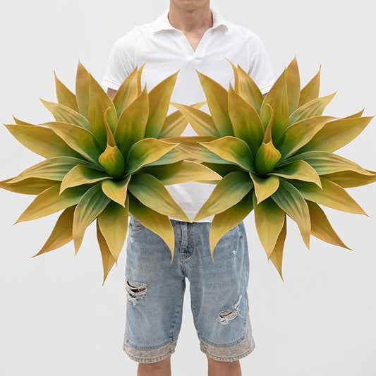 Artificial Plants Outdoor Faux Plant,Artificial Agave Faux Hostas Outdoor Uv Resistant Artificial Plants Indoor Fake Plant Artificial Agave Plant Indoor(2pcs, 28") Yellow