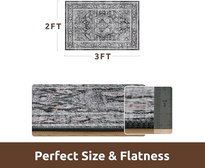 AMOAMI-2X3 Small Rug-Washable Rugs Entryway Mat Indoor-Soft Vintage Non Slip Rugs for Kitchen Laundry Room Bathroom Dark Grey & Black Decorative Accent Rug for in Front of Sink 24 Inch x36 Inch