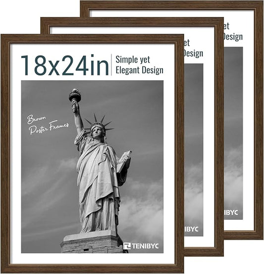 18x24 Poster Frame 3 Pack - Brown Woodgrain, Wood Picture frame, Gallery Picture Frame - Wall Hanging