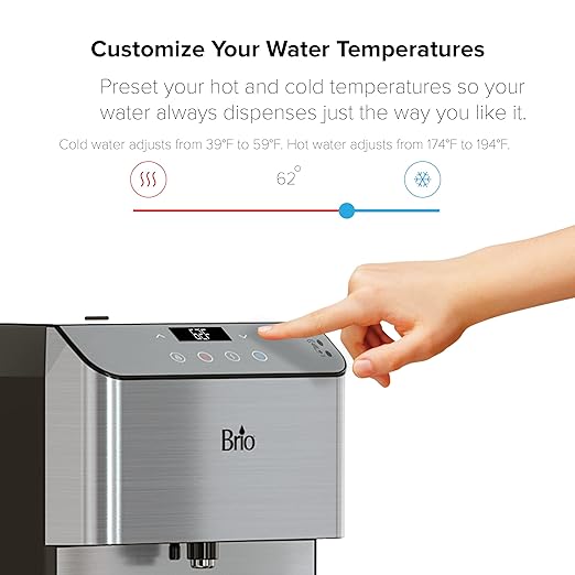 Brio 700 Series Moderna 3-Stage Filter Reduces PFAS & MicroplasticsTouch-Less Countertop Bottle-Less POU Tri-Temperature Digital Water Cooler Dispenser