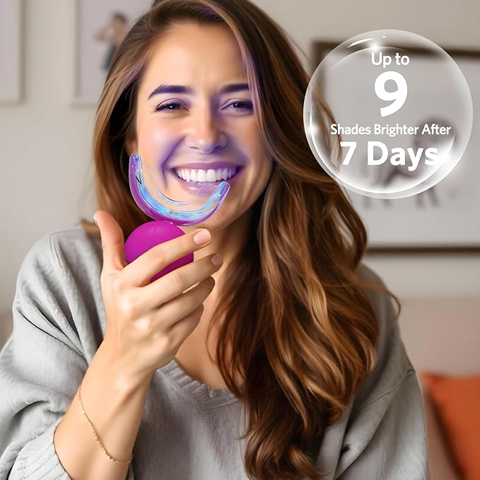 BESTEK Teeth Whitening Kit – 32X LED Light, 10-Min Fast Whitening, 4 Tubes of 35% Carbamide Peroxide Gel, Removes Coffee, Wine & Tobacco Stains - Red