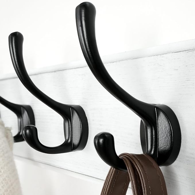 Dseap Coat Rack Wall Mount: 38-1/4" Long, Patented, Heavy-Duty, 10-Double-Hooks Wooden Hanger Rail for Winter Coats Hat Jacket Clothing, White & Black