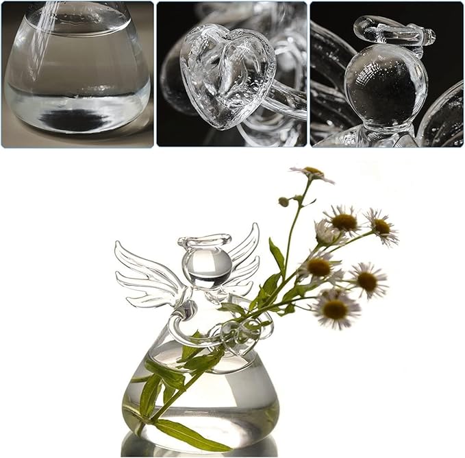 Angel Design Glass Vases Clear Flower Plant Terrarium Container Hanging Vase Wedding Decor Garden Ornaments Hanging Planter (Pack of 5)