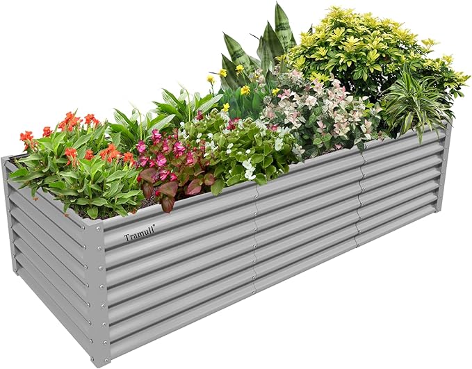 1 Pack 8x3x2FT Galvanized Raised Garden Bed Kit Retangular Metal Ground Planter Box Outdoor Bottomless Planter Raised Beds for Vegetables Flowers Herbs Fruits, Gray