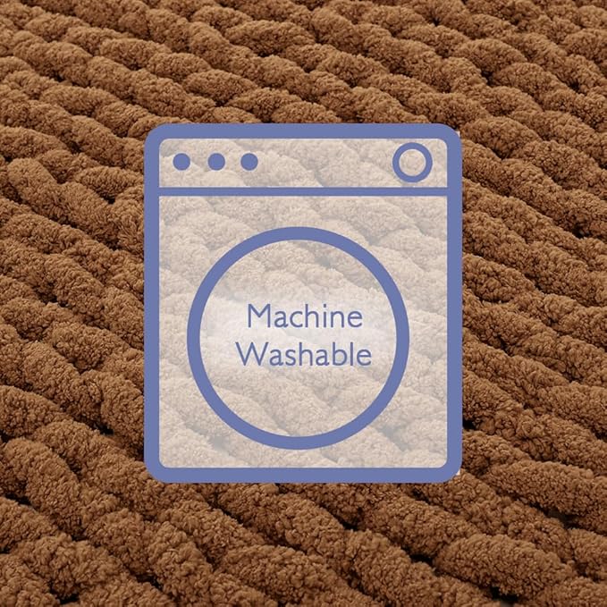 Bigacogo Chunky Knit Throw Blanket for Couch, 40x80 inches, 100% Hand Knitted with Thick Jumbo Chenille Yarn, Cozy Soft Large Rope Knot Cable Crochet Blankets for Sofa Bed Living Room, Caramel