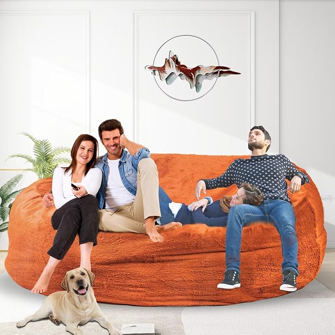 Bean Bag Chair for Adults 7FT,Soft Removable Cover for Teens/Girls Bedroom,Fluffy Giant Round Floor Beanbag Lounger Chairs (No Filler,Orange)