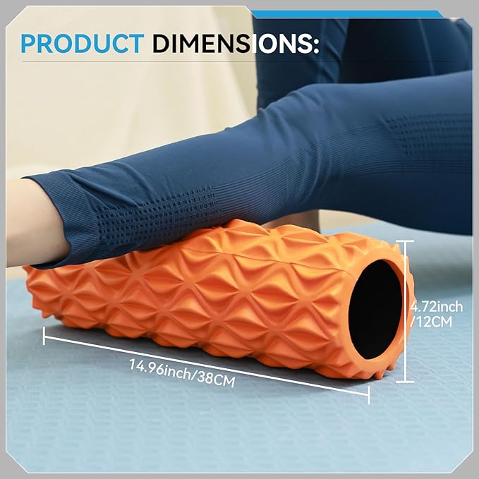 Foam Roller - 15 inch Deep Tissue Massager for Muscle Massage, Myofascial Trigger Point Release, Exercise, Yoga, Pilates & Stretching(Orange)