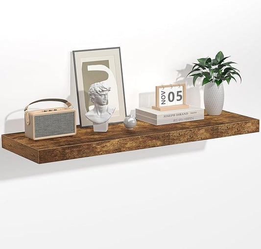 Floating Shelves - 10.3 Inch Deep Wall Shelf for Decor & Storage - Wall Mounted Display Shelving with Invisible Heavy-Duty Metal Bracket - 36" W x 10.3" D x 1.8" H - Set of 1 - Rustic Brown