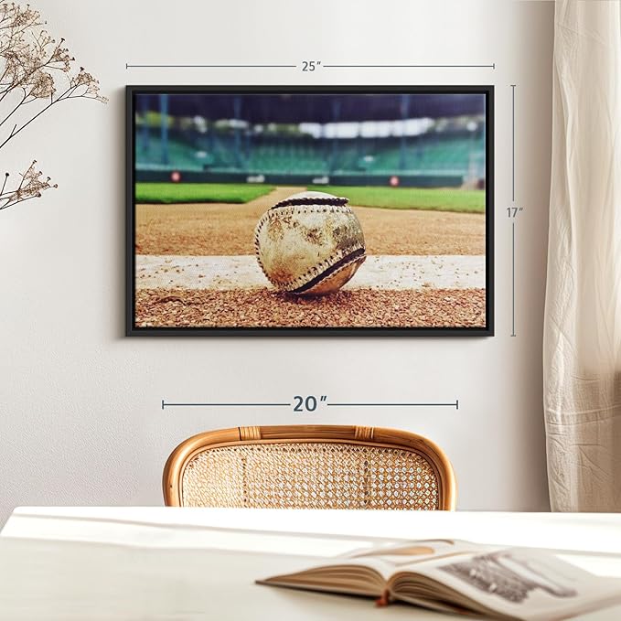 ElephantStock Baseball In Stadium Wall Art - Horizontal Framed Canvas - 1-Piece Living Room Wall Decor - Car Photography Canvas Print - Brown and Beige Decor for Wall - 25" X 17"