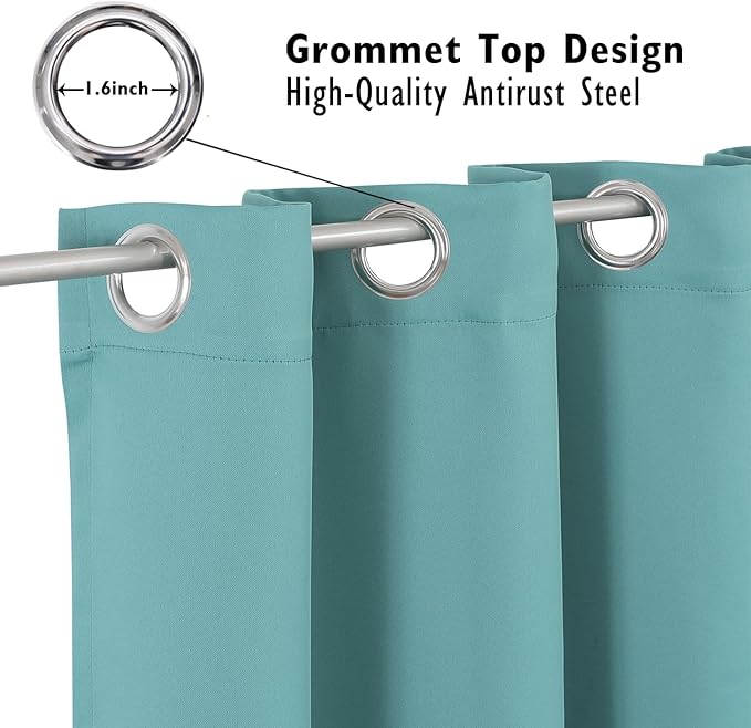 ChrisDowa Small Window Curtains 36 inches Long for Bedroom - Grommet Short Thermal Insulated Room Darkening Curtains for Kitchen (2 Panels, Aqua, 52 x 36 Inch)