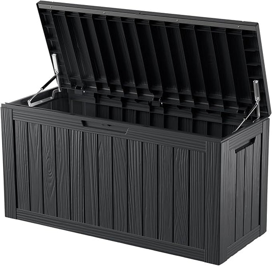 80 Gallon Outdoor Storage Box Waterproof Lockable Resin Deck Box Large, Patio Storage Bin for Pool Accessories Cushion Furniture, Garden Tools, UV-Resistant Outside Delivery Black