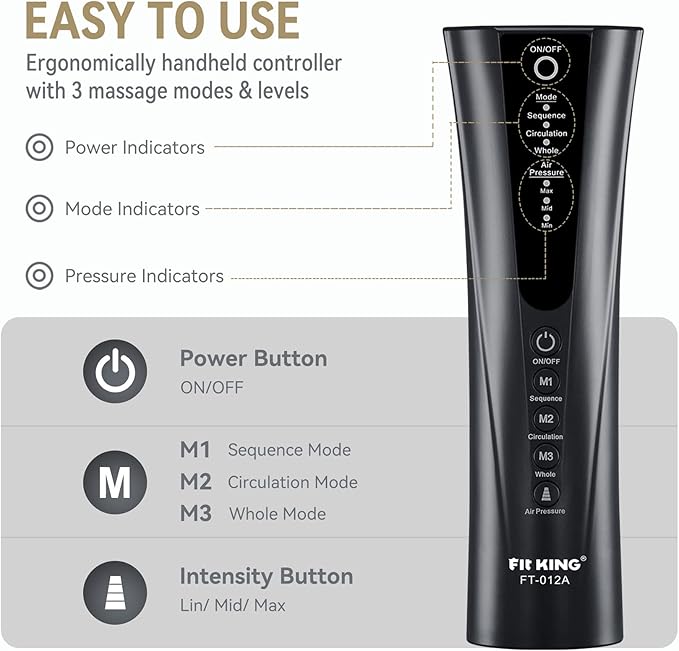 FIT KING Foot and Leg Massager for Circulation and Relaxation with Hand-held Controller 3 Modes 3 Intensities Helpful for Vericose Veins, Cramps, Swelling and Edema - Gift for Mom Wife Family