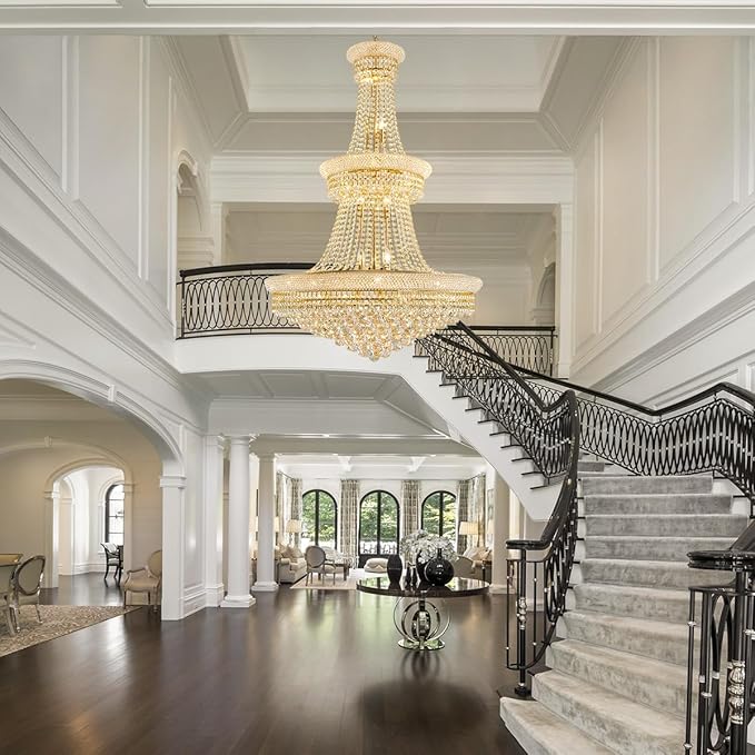 19-Lights High Ceiling Chandelier Modern Gold Crystal Chandeliers Large Foyer Chandelier Fixtures for Staircase Living Room Hallway Entryway (H47 x W31.5)