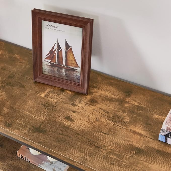 BON AUGURE Industrial Sofa Console Table for Entryway, 3 Tier Foyer Table for Hallway, Rustic Hall Tables Behind Couch (47 Inch, Rustic Brown)