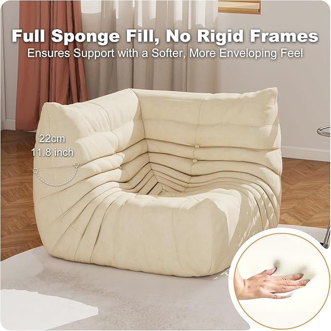 Full Foam Corner Chair – Comfortable Floor Couch for Adults, Waterproof Upholstery, Armless Fireside Lounge Chair for Living Room, Apartment, or Office (White)