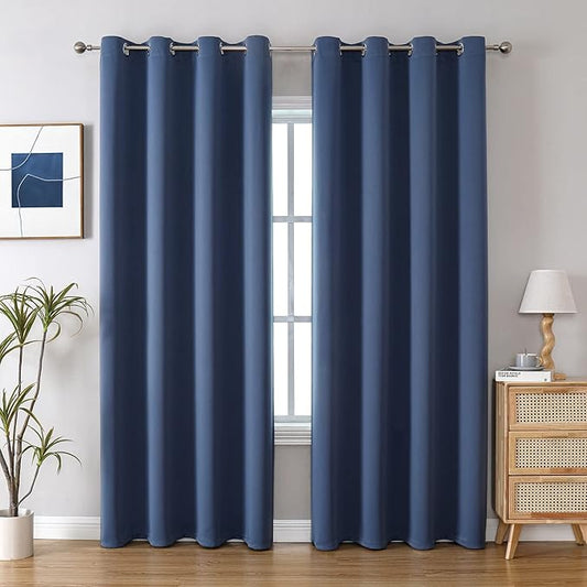ChrisDowa Grommet Blackout Curtains for Bedroom and Living Room - 2 Panels Set Thermal Insulated Room Darkening Curtains (Stone Blue, 52W x 72L)