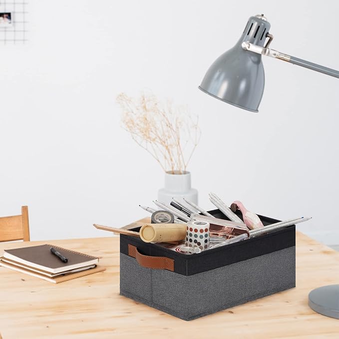 GhvyenntteS Small Fabric Storage Bins with Handles 6 Pack, 11.8" x 7.87" x 5.11" Storage Baskets for Shelves, Baskets for Organizing Clothes Underwear Socks Hats DVDs (Grey/Black)