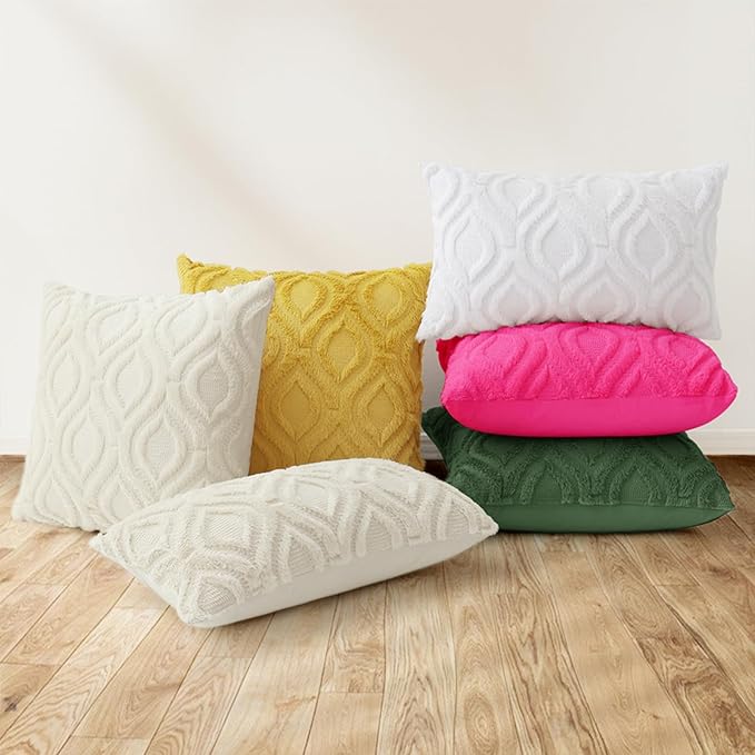 decorUhome Throw Pillow Covers 24x24 Inch Set of 2, Soft Plush Decorative Faux Fur Forest Elf Solid Couch Pillow Covers, Accent Farmhouse Neutral Square Euro Pillow Cases for Sofa Bed Living Room