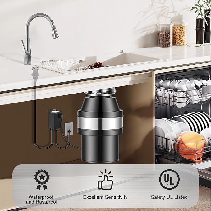 Garbage Disposal Air Switch Kit, Garbage Disposal Button, Sink Top Waste Disposer On/Off Switch, UL Listed Air Switch Compatible with All Garbage Disposals (Chrome Silver)