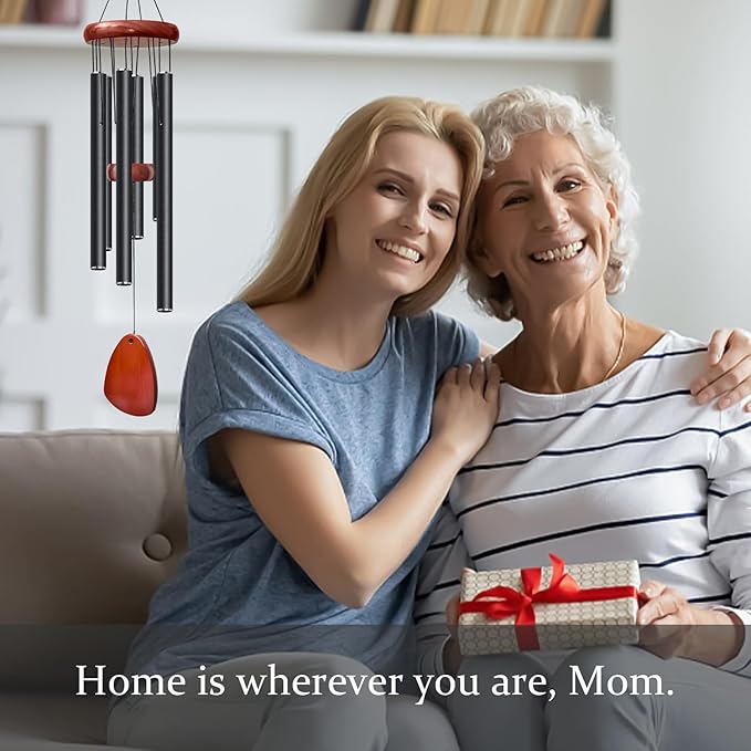 28" Wind Chimes for Mothers Day, Decorative Wind Chimes for Outside, Memorial Windchimes Remembrance Gift for Women Mom Grandma, Metal Wind Chime Outdoor Decor for Garden Patio Zen(Black 2Pack)