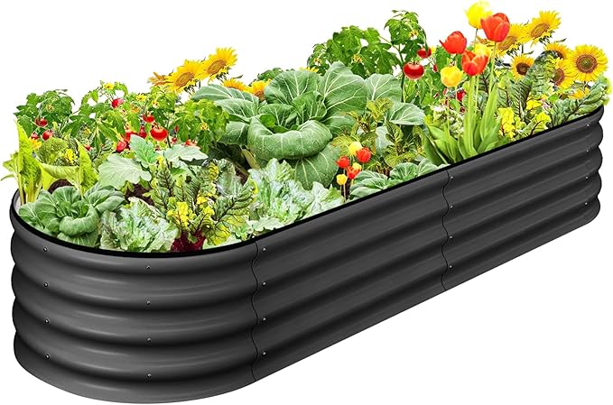 2 Pcs 4.5x2x2ft Oval Raised Garden Bed, Galvanized Raised Beds,Open-Ended Base Metal Raised Planter Beds,Garden Bed Outdoor,Planter Raised Boxes for Vegetables, Flowers,Tool-Free Asse,Gray
