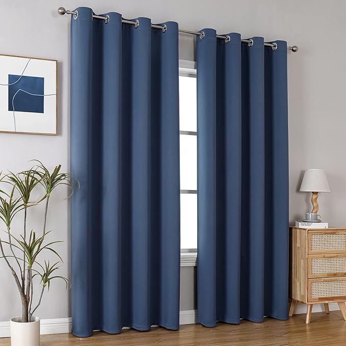 ChrisDowa Blackout Curtains 90 Inches Long 2 Panels Set for Living Room, Grommet Thermal Insulated Room Darkening Curtains for Bedroom (Stone Blue, 52 x 90 Inch)