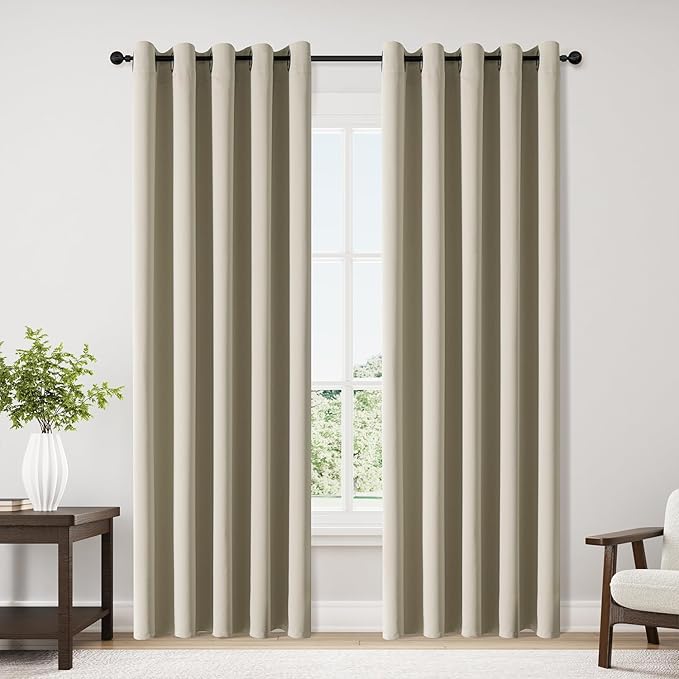 ChrisDowa Blackout Curtains 70 inches Wide for Bedroom - 2 Panels Set Extra Wide Grommet Thermal Insulated Room Darkening Curtains for Living Room (Beige, 70 x 84 Inch)