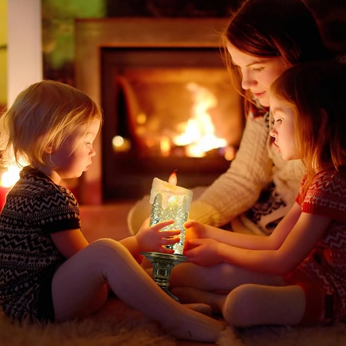 Christmas Flameless Candles, Flickering LED Candles with Timer, Snow Globe Candle Lights for Christmas Decorations