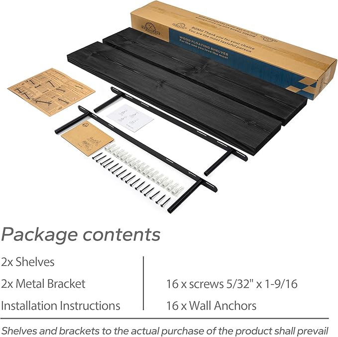 BGMG Wood Floating Shelves for Wall 30 inch Set of 2,Black Floating Shelves,Solid Wood Wall Mount Shelves for Bathroom Living Room Bedroom Kitchen Farmhouse -30x 6.7 x1.25 inch