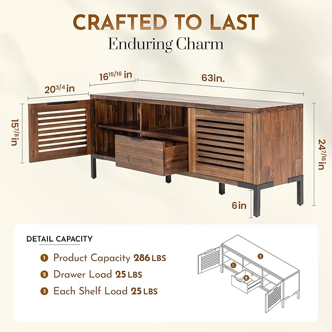 Bme Millie Solid Wood TV Stand for TVs up to 65 Inches, Modern Farmhouse TV Stand with Rustic Charm, TV Stands for Living Room, Chestnut