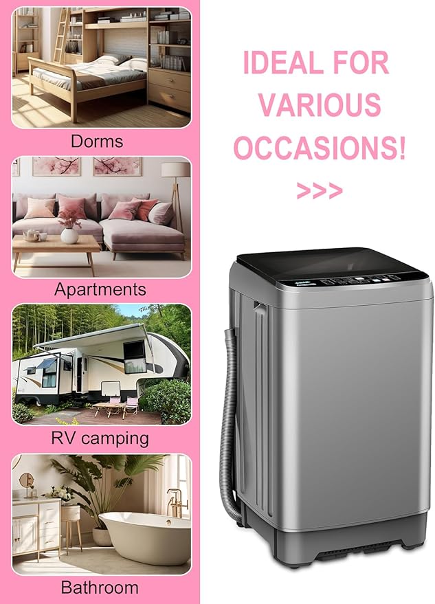 Full Automatic Washing Machine with LED Display, 25 lbs Portable Washer Drain Pump, 10 Programs & 8 Water Levels Selections, Ideal for RV, Camping, Apartment, Dorm, Dark Grey