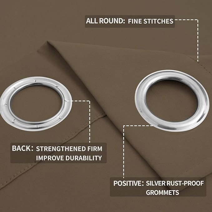 Easy-Going Blackout Curtains for Bedroom, Solid Thermal Insulated Grommet and Noise Reduction Window Drapes, Room Darkening Curtains for Living Room, 2 Panels (52x63 in,Natural)