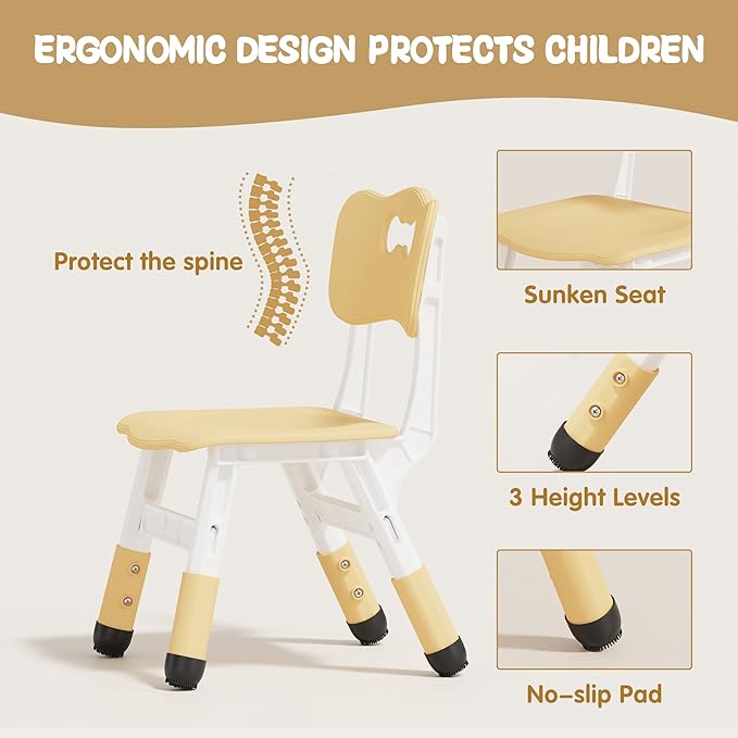 Brelley Kids Table and 6 Chairs Set, Height Adjustable Toddler Desk and Chair Set, Graffiti Desktop, Classroom/Daycare/Home, Children Multi-Activity Table for Ages 2-8