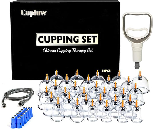 Cupping Kit for Massage Therapy - 32 Cups Professional Chinese Cupping Set with Magnetics, Vacuum Cupping Therapy Set for Cellulite Reduction Muscle Pain Relief with Manual Pump