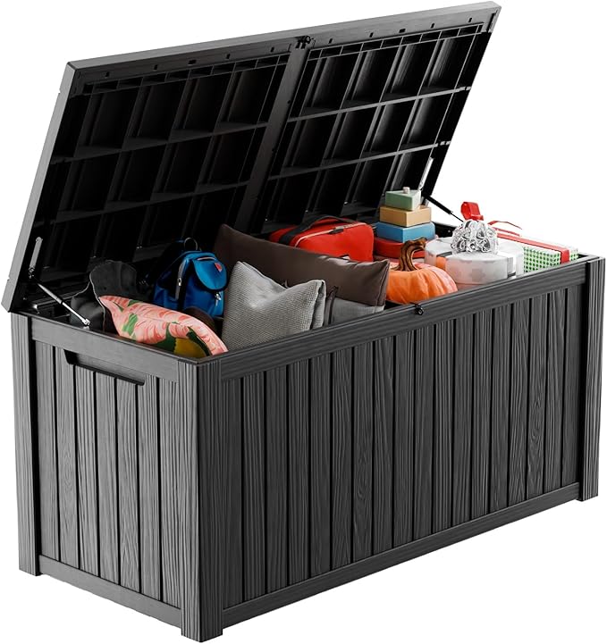 180 Gallon Deck Box Large Outdoor Storage for Patio Furniture,Outdoor Cushions,Garden Tools and Pool Supplies,Waterproof,Resin,Lockable(Black)