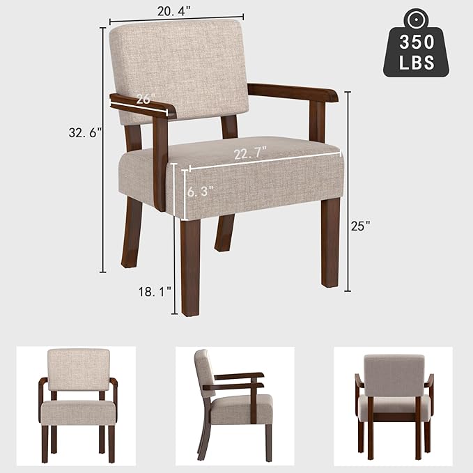 Accent Chair, Oversize Living Room Chairs with Soft Seat & Armrests for Living & Dinning Rooms