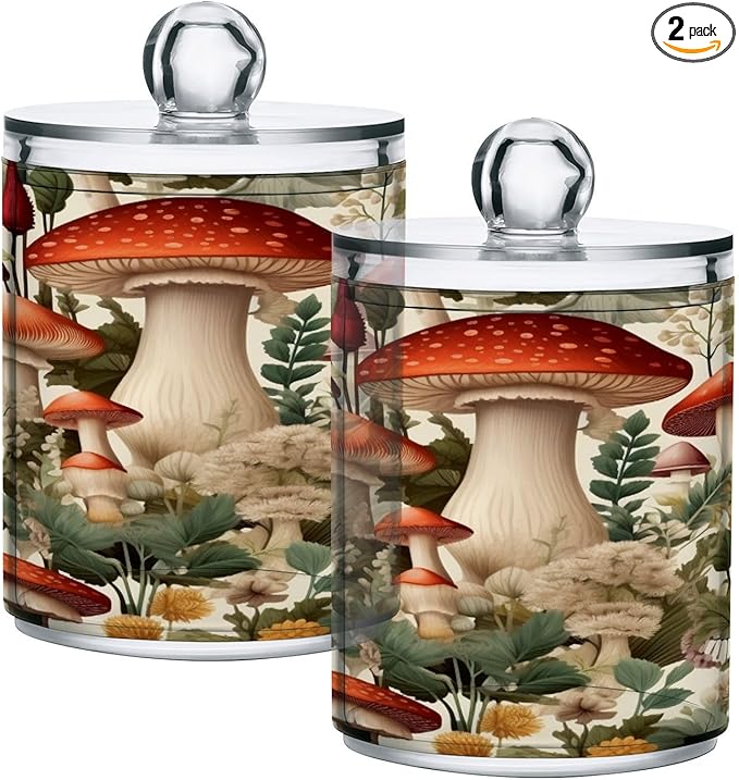 Cartoon Mushroom 2PC Airtight Transparent Plastic Storage Jar, Food Storage Container Glass, Can Store Candy, Salt, Coffee Beans, With lid, Easy To Use