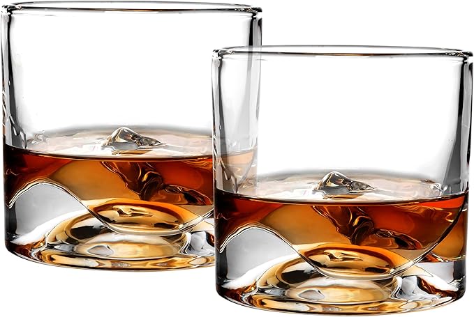 Denali Mountain Heavy Crystal Whiskey Glasses Gift Set of 2, Thick Freezable Bourbon Glass 1lb Each, Premium Whiskey Gifts for Men, Frozen Crystal Chills Cocktails, 10 oz