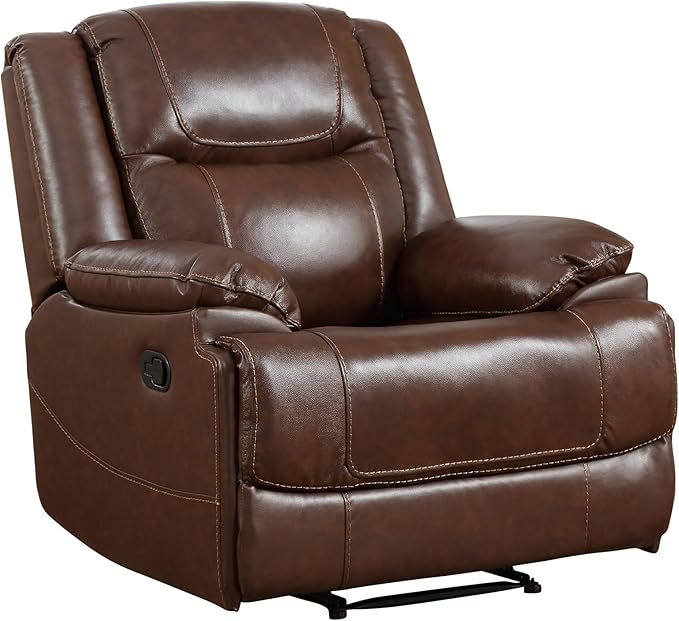 EBELLO Genuine Leather Manual Recliner Chair, Reclining Sofa Chair Couch for Living Room, Bedroom Furniture, Meeting Room, Brown