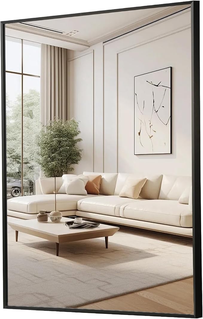 FARMER 24x32 Inch Black Bathroom Mirror, Rectangle Wall Mounted Mirror, Vanity Mirror, Brushed Square Mirror, Framed Bathroom Mirror for Bedrooms, Entryways, Living Rooms, Horizontal/Vertical