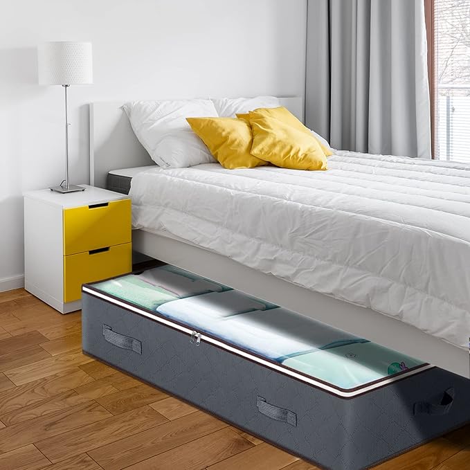 90L Under Bed Storage Containers, 6 Pack Underbed Closet Storage Organizer System, Moving Bags with Clear Window and Reinforced Handles for Bedding Pillows Blanket Clothes Wardrobe Bedroom