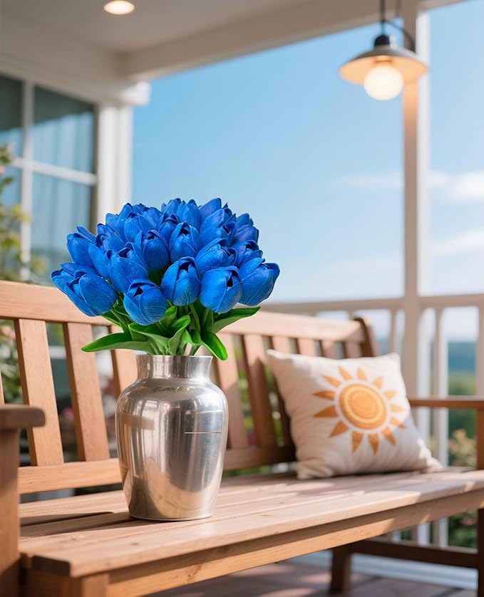 Artificial Tulips Flowers Long Stem Faux Tulips 15PCS Real Touch Fake Tulip for Vase Farmhouse Kitchen Spring & Wedding Home Decor