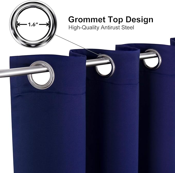 ChrisDowa Grommet Blackout Curtains for Bedroom and Living Room - 2 Panels Set Thermal Insulated Room Darkening Curtains (Navy Blue, 42W x 63L)