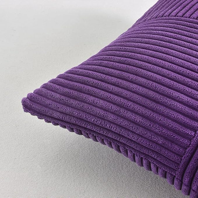Fancy Homi 2 Packs Purple Decorative Throw Pillow Covers 18x18 Inch for Living Room Couch Bed, Boho Farmhouse Home Decor, Soft Corss Corduroy Patchwork Textured Square Cushion Case 45x45 cm